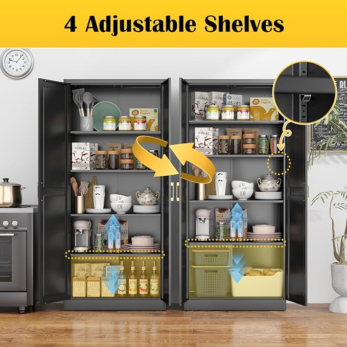 Kitchen Pantry Cabinet, 71”Black Metal Pantry Storage Cabinet - Image 5