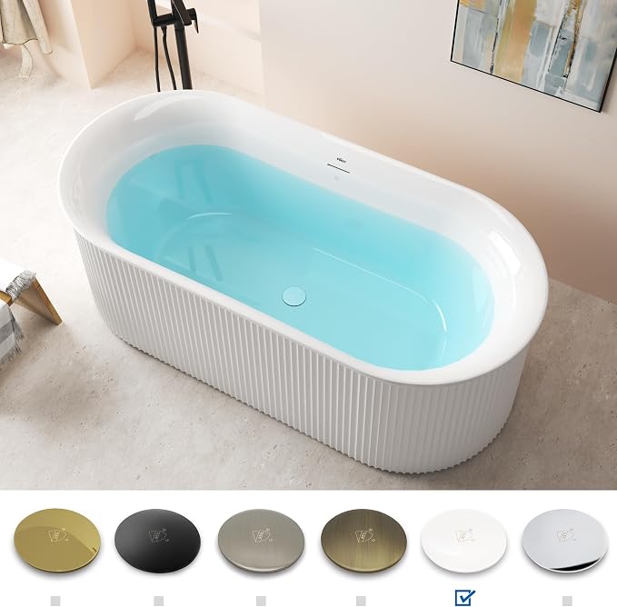 FerdY Nami 67" Acrylic Freestanding Bathtub, V Shape Freestanding Soaking - Image 4