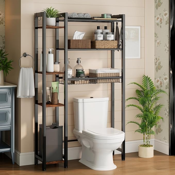 Over The Toilet Storage with Side Rack, 7-Tier Bathroom Organizer with by NEHAJUNXI