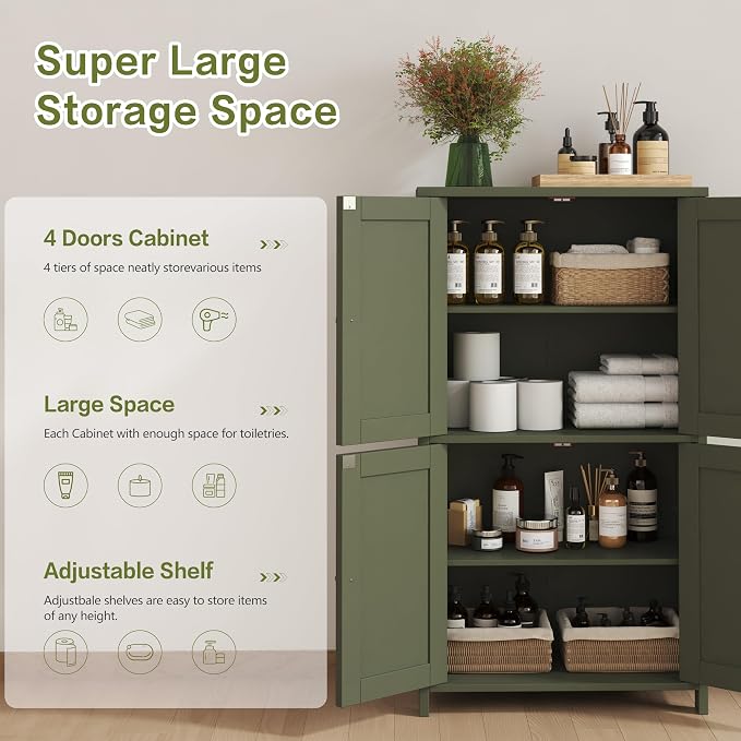 Nuturelly Bathroom Floor Storage Cabinet, Freestanding Pantry Cabinets - Image 3