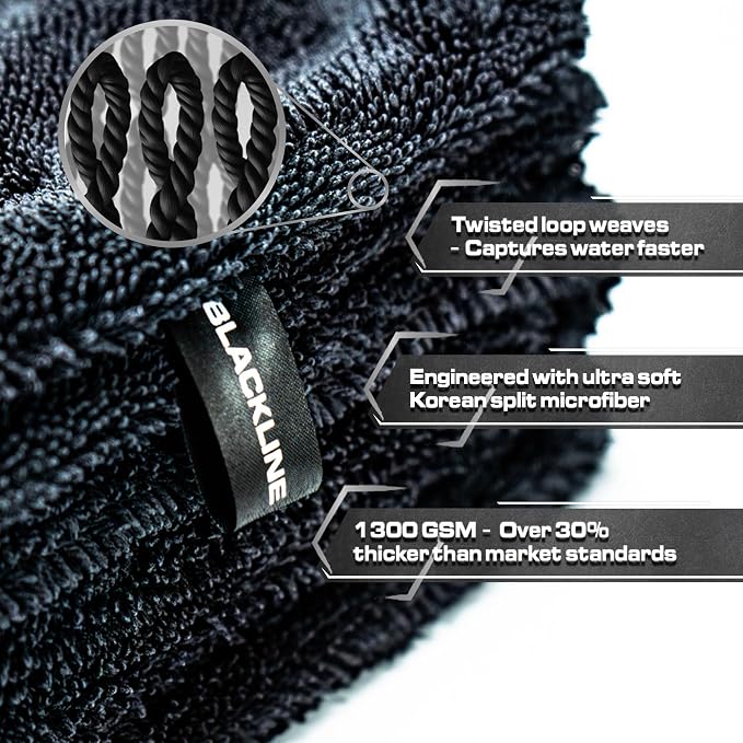 Blackline 24"x36" Twisted-Loop Car Drying Towel, Streak Free, Lint Free - Image 2