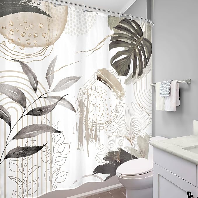 Gray Boho Shower Curtain 72Wx72H Tropical Palm Leaves Bohemian Botanical - Image 4