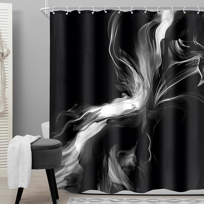 Cinbloo Black 60Wx72H Shower Curtain Abstract Bathroom Decor - Image 2