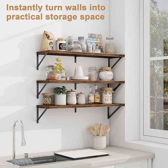 Fun Memories Floating Shelves for Wall, 36 Inches Long Set of 3 Wall Shelves - Image 5