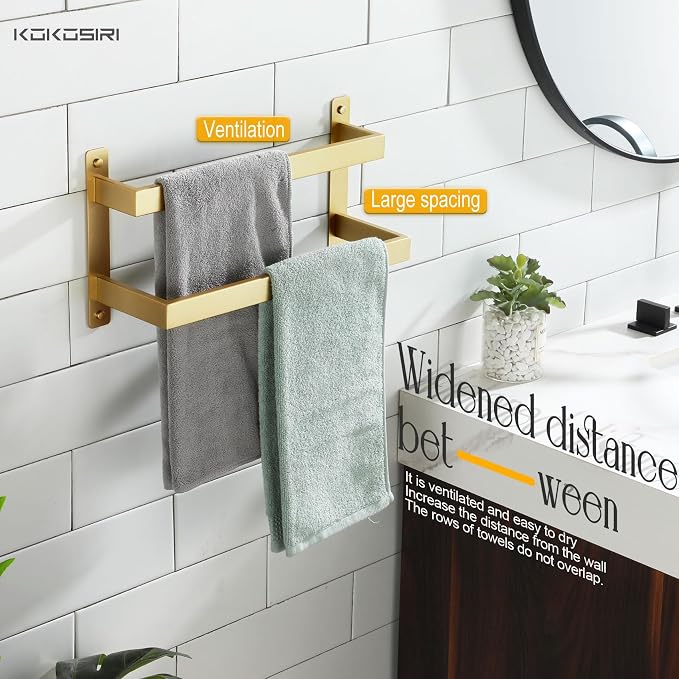 KOKOSIRI 16'' Towel Bars Bathroom 2-Tiers Ladder Brushed Gold Towel Rails Towel - Image 6
