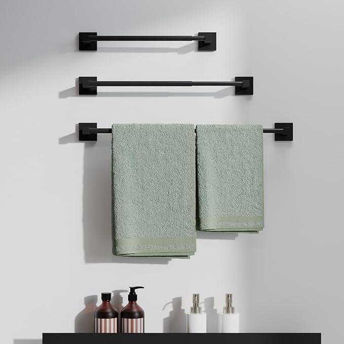 RUACQ Adjustable Towel Bar 13.8 to 24 inch, Square Base Single Towel Racks - Image 2