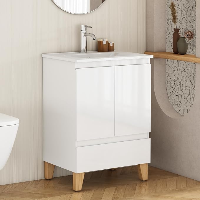 24-Inch Bathroom Vanity with Ceramic Sink Combo, Freestanding Modern Bathroom by MELAABUUHOME