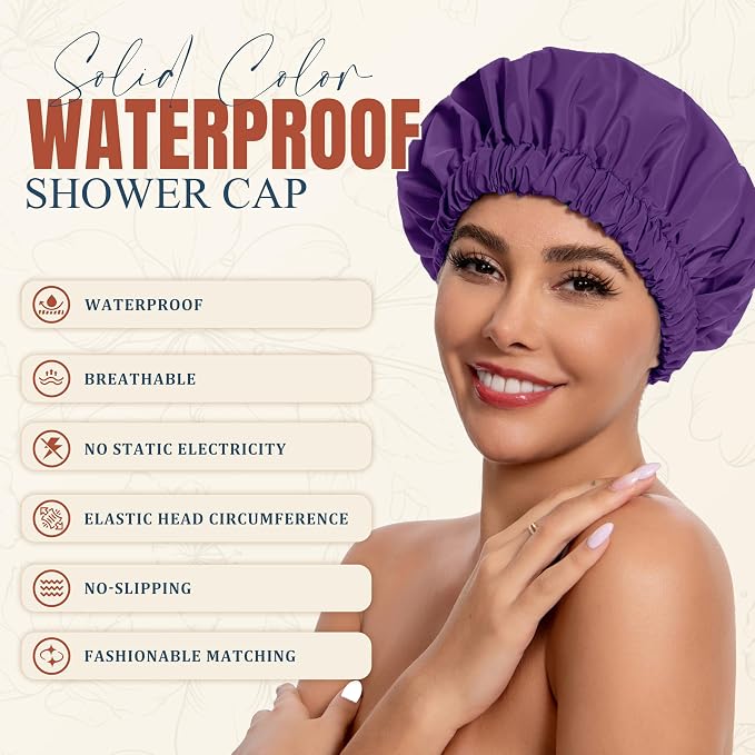 Reusable Shower Cap for Women, Stylish Large Waterproof Shower Bonnet Washable - Image 2