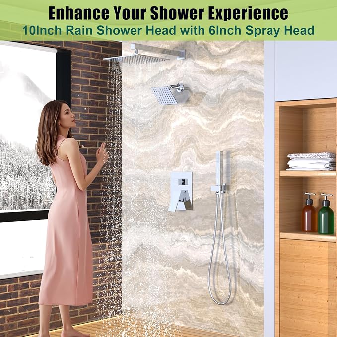 ENGA Shower Faucet Set, Dual Head Shower System 10" & 6" Square Rain Shower - Image 6