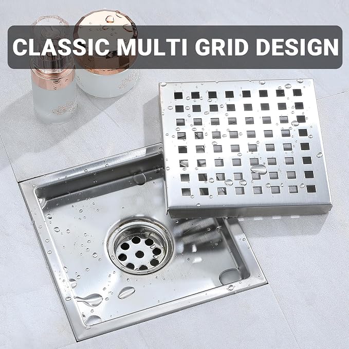 4 Inch Square Shower Floor Drain, Stainless Steel Black Shower Drain Kit - Image 7