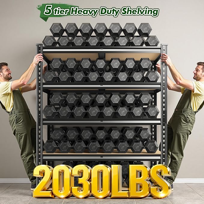 72.1" H Garage Shelving 2030LBS Garage Storage Shelves, 5 Tier Adjustable Metal - Image 4
