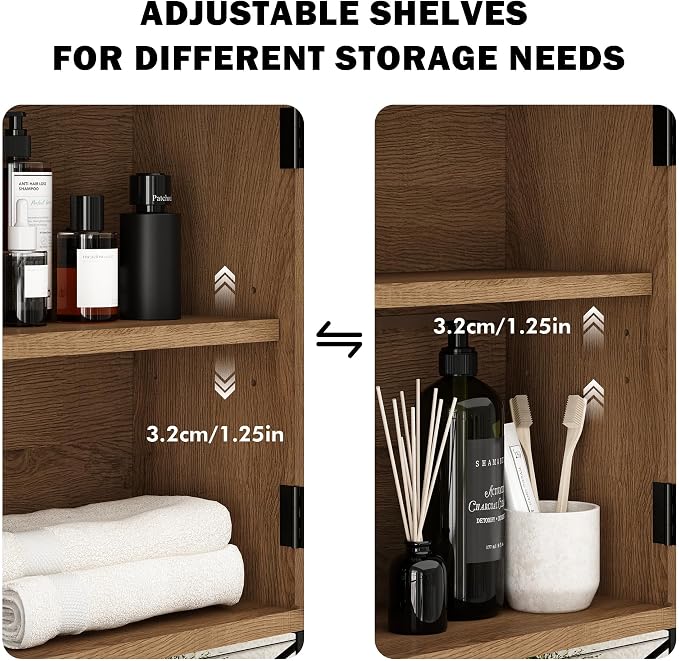 RUSTOWN Rattan Bathroom Wall Cabinet, Boho Over The Toilet Storage Cabinet - Image 8
