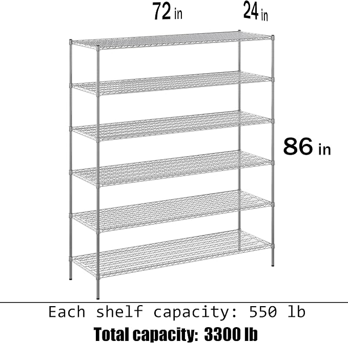24" Deep x 72" Wide x 86" Height Wire Shelving Kit | 6-Tier | NSF Commercial - Image 3