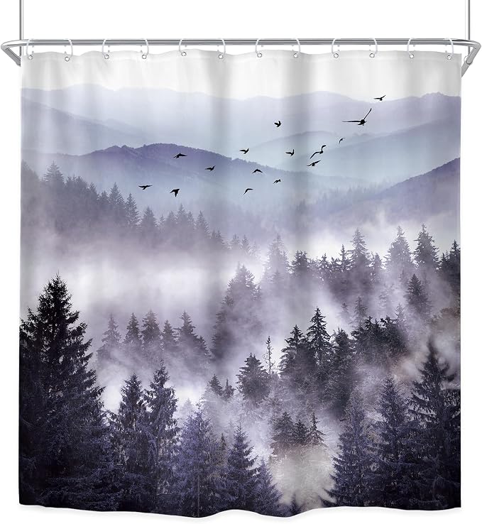 Riyidecor Purple Mountain Shower Curtain 72Wx78H Inch Nature Scenery Landscape - Image 8