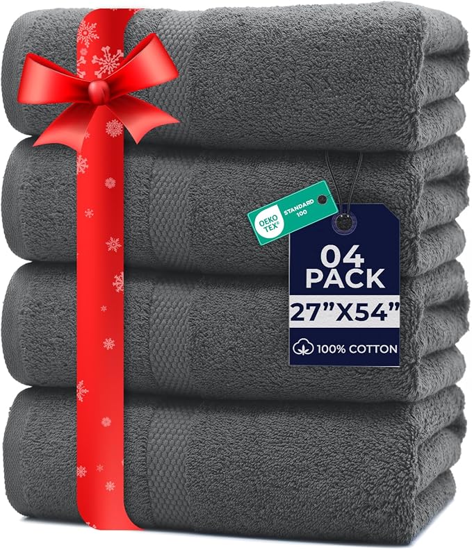 DAN RIVER Bath Towels Set of 4, 27 x 54 Inches, 100% Cotton, Larger & Lighter by DanRiver
