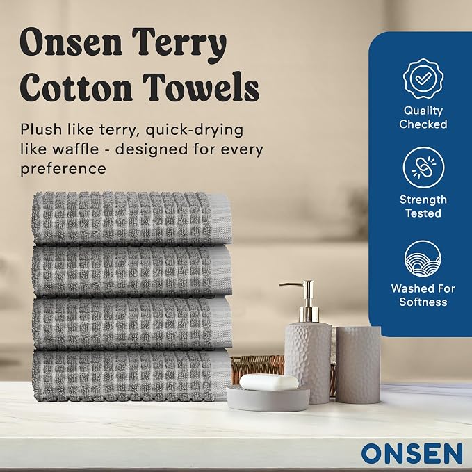 ONSEN Terry Cotton Waffle Face Towel Set – 4 Pack Luxury Cotton Face Towels - Image 2
