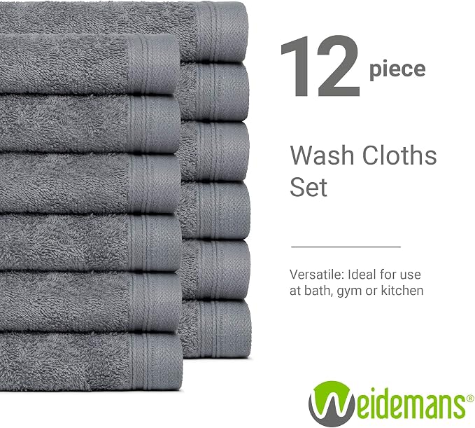 100% Cotton Washcloths Set 13” x 13” | Dark Grey Towels | Set of 18 Ultra Soft - Image 3