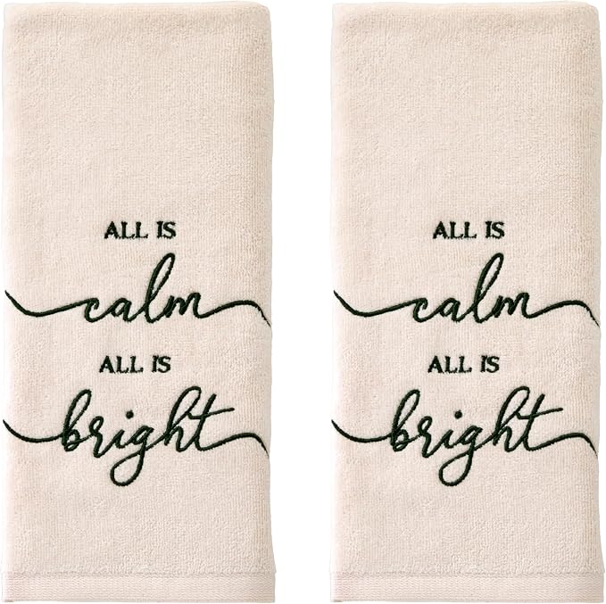 SKL Home Christmas/Winter All is Calm 100% Cotton Embroidered 2pc Hand Towel Set by SKLHomebySaturdayKnightLtd
