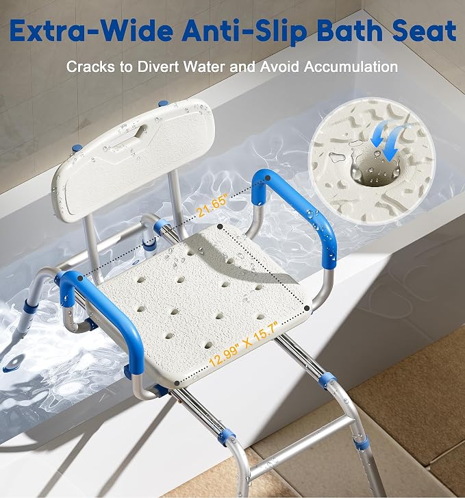 Sliding Shower Chair with Extra-Wide 360° Swivel Seat, 330lbs Tub Transfer Bench - Image 6