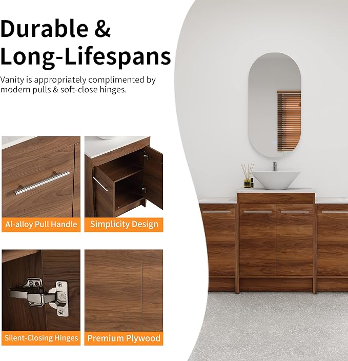48 Inch Bathroom Vanity with Sink, Modern Brown Bathroom Vanity with Side - Image 5