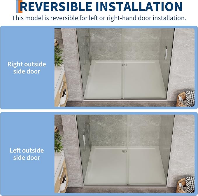 Shower Door 72" x 56-60", 1/4" Clear SGCC Tempered Glass, Semi-Frameless Design - Image 4