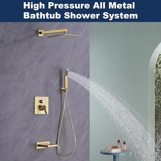 Gold Shower System with Tub Spout, All Metal Bathtub Shower Faucet Set with - Image 2