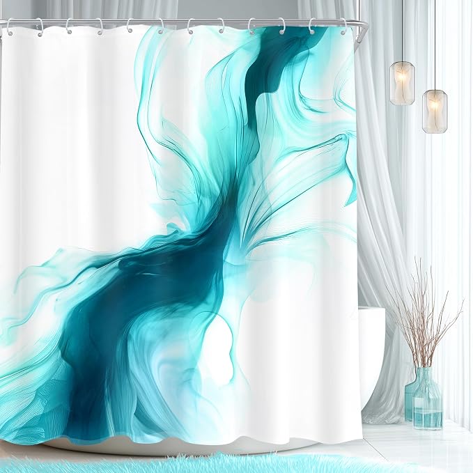 Cinbloo Teal Turquoise Aqua 60Wx72H Shower Curtain Abstract Modern Ombre Marble by Cinbloo
