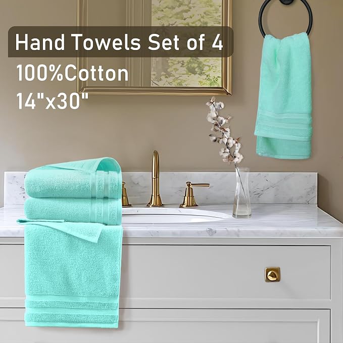 VOOVA & MOVAS Teal Hand Towels for Bathroom, Bath Hand Towels Set of 4 - Image 4
