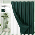 3 in 1 Shower Curtain Set, Dark Green Waffle Shower Curtain and PEVA Liner Set by Unknown