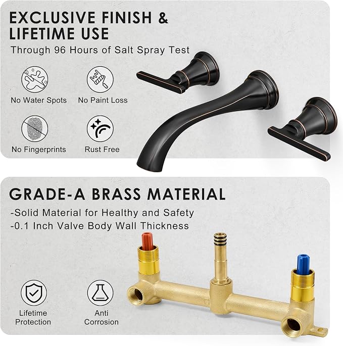 Oil Rubbed Bronze Wall Mount Tub Filler, High Flow Bath Tub Faucet 2 Handles - Image 4