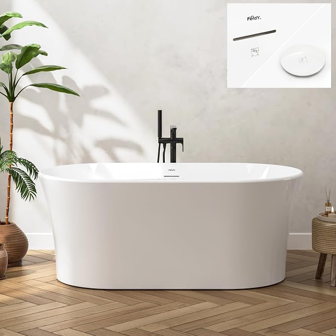 FerdY Santorini 58" Acrylic Freestanding Tub, Gracefully Shaped Contemporary by FerdY