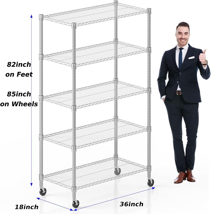 Homdox Heavy Duty Storage Shelves, 5 Tier Wire Shelving Unit - Image 3
