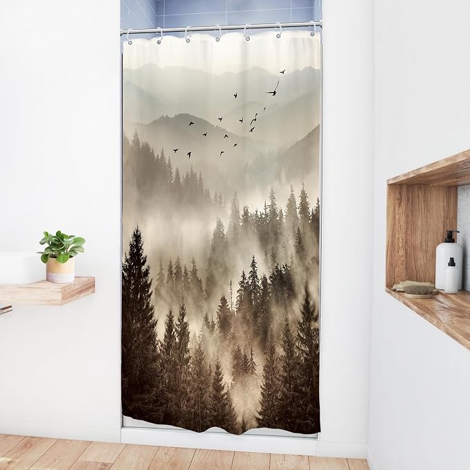 Riyidecor Foggy Mountain Small Stall Shower Curtain 36Wx72H Inch Nature Scenery - Image 3
