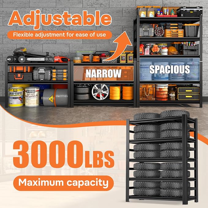 Adjustable Storage Shelves for Garage, Heavy Duty Metal Shelving Unit, 5-Tier - Image 4