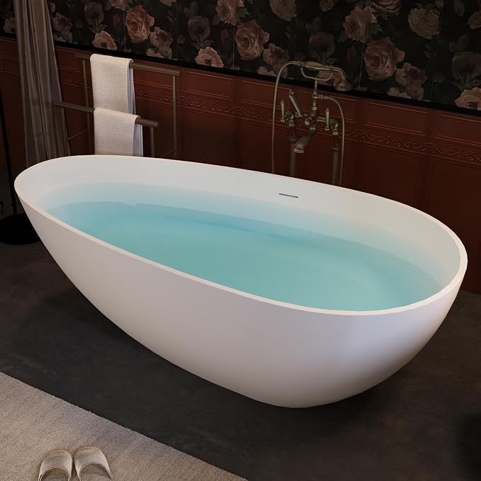 Abruzzo 67“ Solid Surface Freestanding Bathtub, Egg Shell Shaped Stone Resin - Image 2