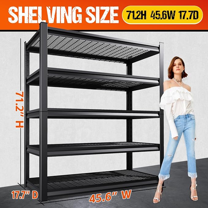 71"H Garage Shelving Heavy Duty Storage Shelves, 5-Tier Adjustable Metal - Image 3