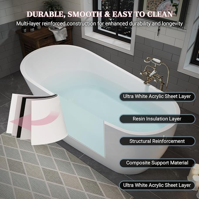ABRUZZO 63" Acrylic Freestanding Bathtub - Image 6