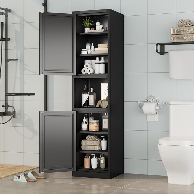 Tall Narrow Storage Cabinet 66.93" H Tall Bathroom Cabinet Metal Pantry Cabinets - Image 2