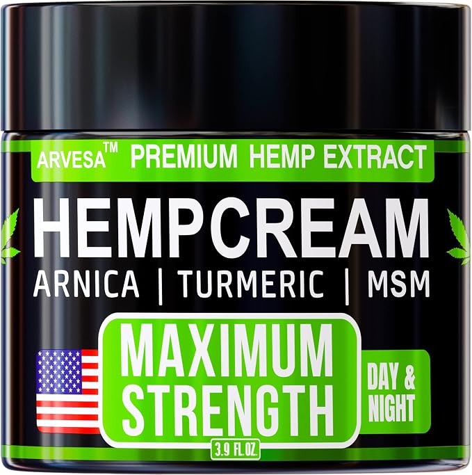 Hemp Cream - Maximum Strength - Natural Hemp Oil Extract Gel Rub - Glucosamine by Arvesa
