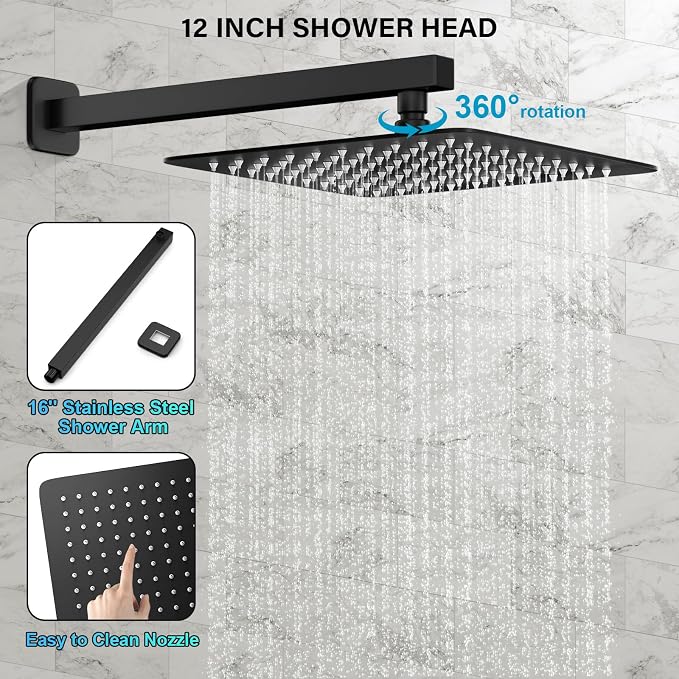 Black Shower Faucet Set, Rainfall Shower System - Image 3