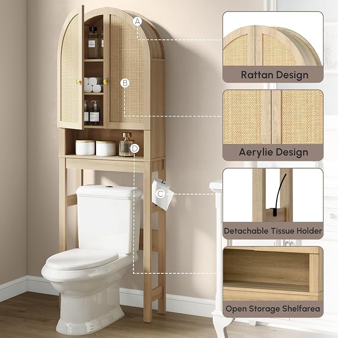 HMstone Over The Toilet Storage Cabinet, Arched Bathroom Organizer and Storage - Image 6