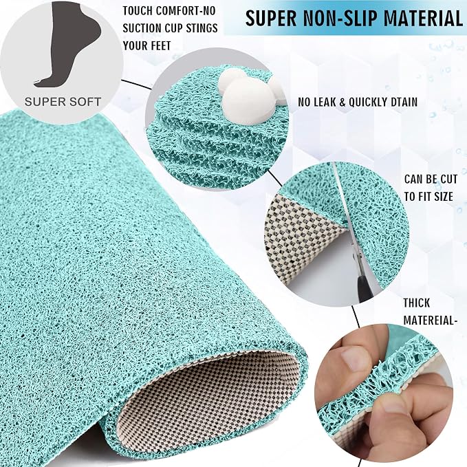 godehone Shower Mats Non Slip Without Suction Cups, PVC Loofah Bathroom Mats - Image 4