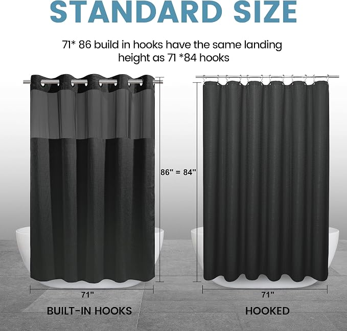 Black Long Shower Curtain with Liner - Image 7