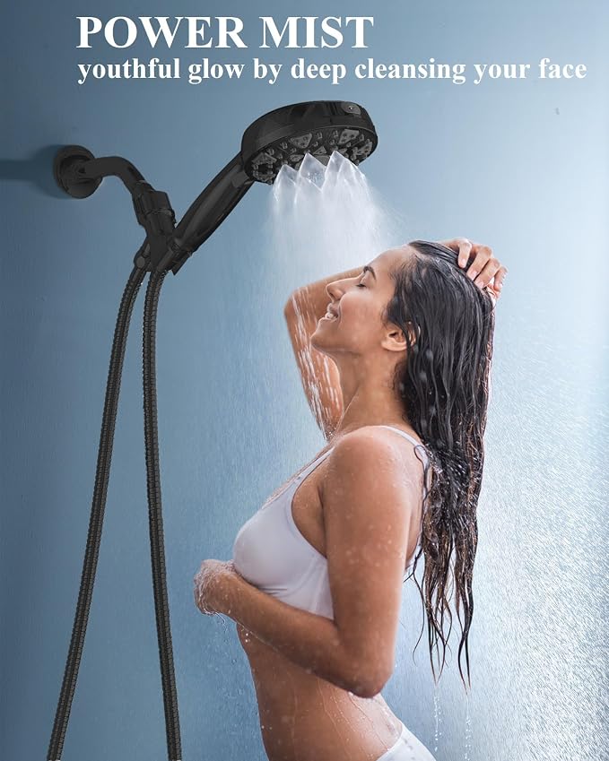 Shower Head With Handheld High Pressure 7 modes, Built-in Power Wash to Clear - Image 2