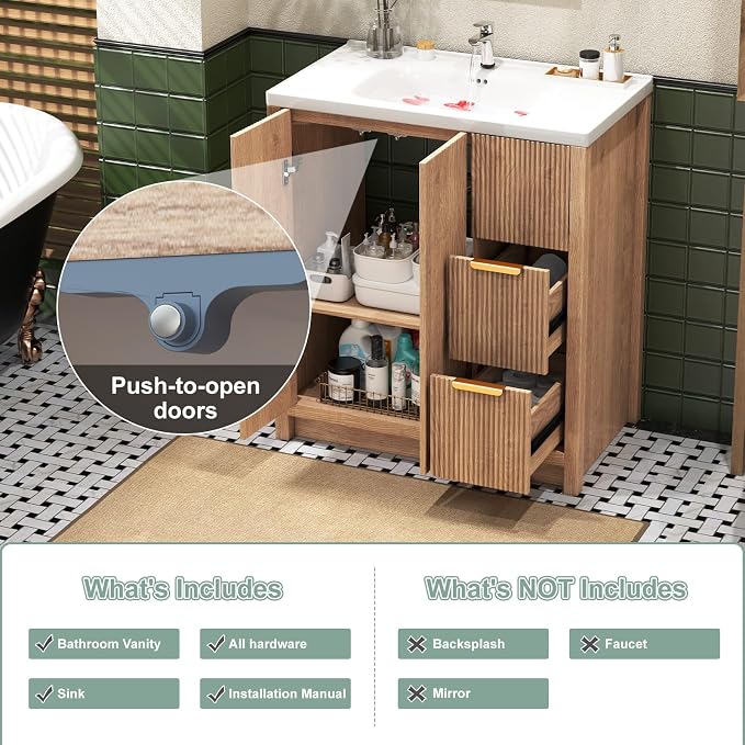 32 Inch Bathroom Vanity with Sink, Bathroom Vanity Cabinet with Single Sink - Image 5