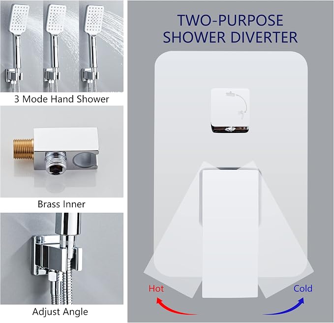 Bathroom Shower System 8 Inch Rain Shower Head and Handheld Wall Mounted - Image 4
