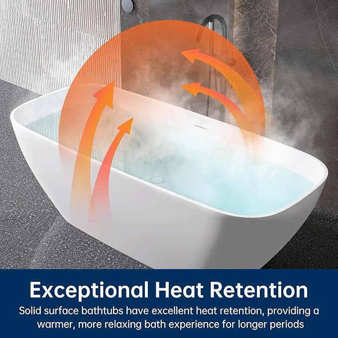 67'' Freestanding Bathtub Resin Stone Deep Soaking Tubs Solid Surface Matte Tub - Image 5