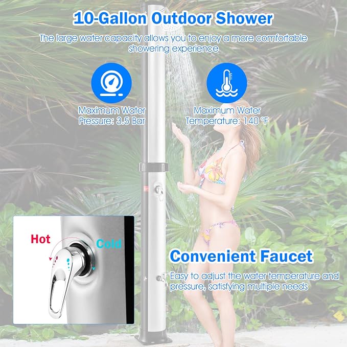 Giantex 7.2 FT 10 Gallon 2-Section Solar-Heated Outdoor Shower, Pool Shower - Image 9
