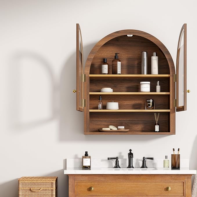 Arched Wall Cabinet with Acrylic Door, Large Wooden Wall Mounted Bathroom - Image 6