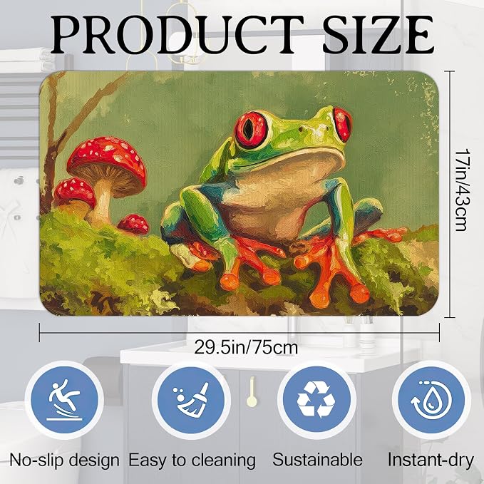 Elightvap Bath Mat Red Eyes Tree Frog Bathroom Rug, Soft and Non SlipTropical - Image 2